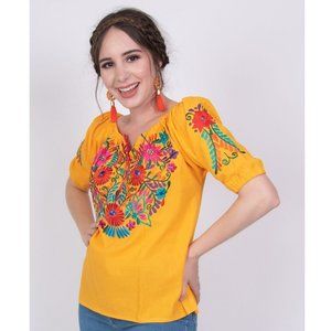 Mexican Yellow Top Floral Embroidery